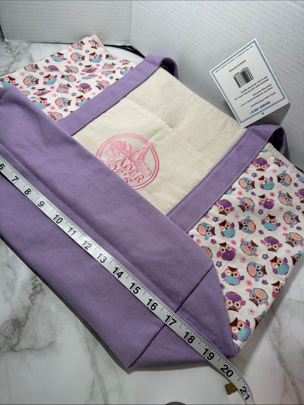 New Trader Joe’s Large Lavender Canvas Tote Bag with Custom Side Pockets - Picture 9 of 17
